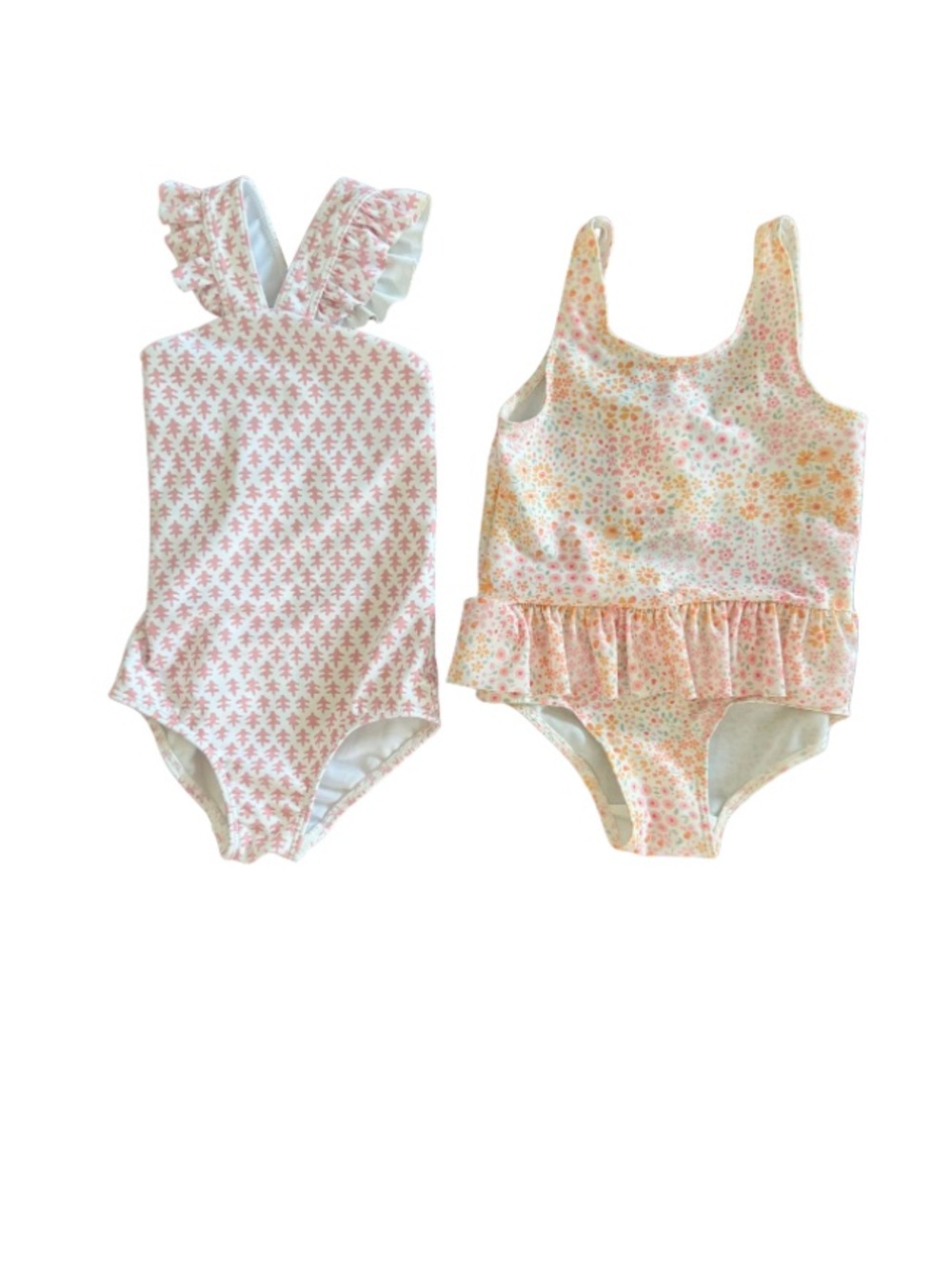 Girls' Pink Floral Ruffle One-Piece Swimsuit